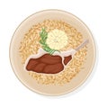 Dish of Rice with Beef and Garlic Rested on Top Vector Illustration