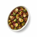 A dish of roasted Brussels sprouts with bacon bits Royalty Free Stock Photo