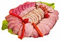 Dish with sliced ham, salami, sausage ... Royalty Free Stock Photo