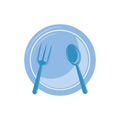 Dish spoon fork plastic flat icon blue