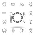 dish, spoon, knife, table etiquette icon. Set can be used for web, logo, mobile app, UI, UX on white background