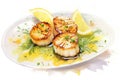 Food cooked background seafood grilled fried scallop sauce dinner fresh seared meal Royalty Free Stock Photo