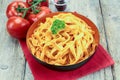 Dish of tagliatelle with tomato