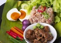 A dish of thai spicy shrimp paste fried rice Royalty Free Stock Photo