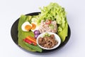 A dish of thai spicy shrimp paste fried rice Royalty Free Stock Photo