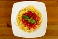 Dish with tometo spaghetti Royalty Free Stock Photo