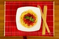 Dish with tometo spaghetti Royalty Free Stock Photo