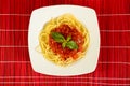 Dish with tometo spaghetti Royalty Free Stock Photo