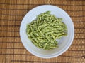 Dish of trofie al pesto: handmade pasta with basil sauce Royalty Free Stock Photo