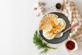 Turkish poached eggs Cilbir Royalty Free Stock Photo