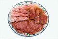 A dish of various mx sliced salami and ham Royalty Free Stock Photo