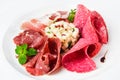 Dish of various types of meat-cutting on plate. Royalty Free Stock Photo