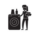 Dish washing machine black vector concept icon. Dish washing machine flat illustration, sign Royalty Free Stock Photo