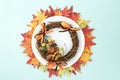 dish with wreaths and autumn leaves decorative Royalty Free Stock Photo