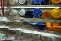 Dishes And Bowls Stacked For Sell At A Shop . Different Selections Of Plates In Sale In Front Of The Shop. Selections Have