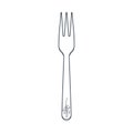 Dishes. Dessert fork with three prongs and a floral ornament on the handle. Line art