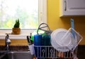 Dishes drying on a kitchen counter Royalty Free Stock Photo