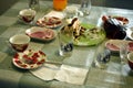 View of an uncleaned table after lunch. Royalty Free Stock Photo