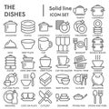 Dishes line icon set, tableware symbols collection or sketches. Kitchen utensil linear style signs for web and app Royalty Free Stock Photo