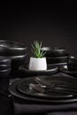 Dishes in minimalistic black design. Pure black Royalty Free Stock Photo