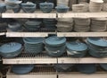 Dishes and plates in IKEA shop. Moscow