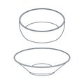 Dishes. A set of kitchen plates, bowls. Line art