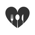 Dishes. Spoon, fork, knife and heart icons set, menu logo, cutlery silhouette. Love for food Royalty Free Stock Photo