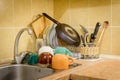 Dishes and Tableware Drying in Kitchen Royalty Free Stock Photo