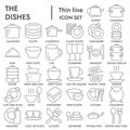 Dishes thin line icon set, tableware symbols collection or sketches. Kitchen utensil linear style signs for web and app Royalty Free Stock Photo