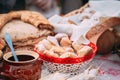 Dishes Of Traditional Belarusian Cuisine - Fresh Pastries And Honey