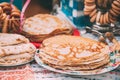 Dishes of the traditional Belarusian cuisine - pancakes.