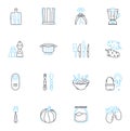 Dishware linear icons set. Plate, Bowl, Cup, Saucer, Spoon, Fork, Knife line vector and concept signs. Platter,Serving Royalty Free Stock Photo