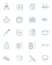 Dishware linear icons set. Plate, Bowl, Cup, Saucer, Spoon, Fork, Knife line vector and concept signs. Platter,Serving Royalty Free Stock Photo