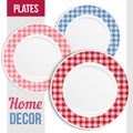 Dishware set, three decorative plates design. Royalty Free Stock Photo