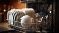 A dishwasher with dishes and plates in it, AI Royalty Free Stock Photo