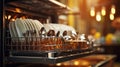 A dishwasher full of plates and silverware in a kitchen, AI Royalty Free Stock Photo