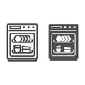 Dishwasher line and solid icon, Kitchen equipment concept, Dish washer machine sign on white background, Dishwasher icon