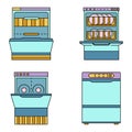 Dishwasher machine icon set line color vector