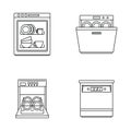 Dishwasher machine kitchen icons set outline style
