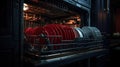 A dishwasher with many red plates inside of it in the kitchen, AI Royalty Free Stock Photo