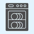 Dishwasher solid icon. Automatic dish washing machine with plates inside. Home-style kitchen vector design concept