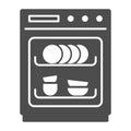 Dishwasher solid icon, Kitchen equipment concept, Dish washer machine sign on white background, Dishwasher icon in glyph