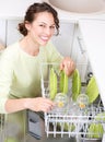 Dishwasher. Young woman doing Housework