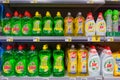 Dishwashing liquid and detergents, selection of cleaning products at supermarket Royalty Free Stock Photo