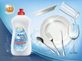 Dishwashing liquid soap. Clean plate and cutlery