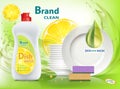 Dishwashing liquid soap with lemon. Packaging with template label design. Royalty Free Stock Photo