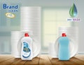 Dishwashing liquid soap with plates. Comparison of two detergent