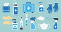 Disinfect vector icon. Hygiene. PPE personal protective equipment. Antiseptic, hand sanitizer bottles, medical mask, wash gel,