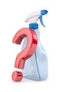 Disinfectant spray and question on white background. Isolated 3d illustration