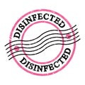 DISINFECTED, text on pink-black grungy postal stamp